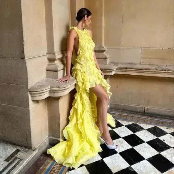 NWT Zimmermann Wonderland Yellow Ruffle Hi Low Dress